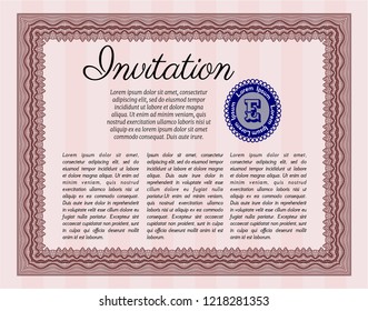 Red Vintage invitation template. Printer friendly. Money Pattern. Vector illustration. 