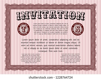 Red Vintage invitation template. Printer friendly. Modern design. Vector illustration. 