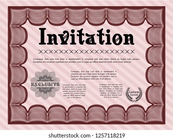 Red Vintage invitation template. Printer friendly. Customizable, Easy to edit and change colors. Nice design. 