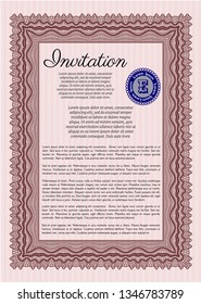 Red Vintage invitation template. Printer friendly. Excellent design. Vector illustration. 