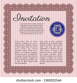 Red Vintage invitation template. Printer friendly. Retro design. Vector illustration. 