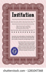 Red Vintage invitation template. With quality background. Money style design. Vector illustration. 