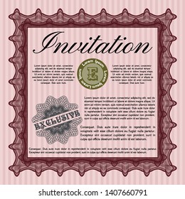 Red Vintage invitation template. With quality background. Perfect design. Detailed. 