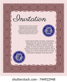 Red Vintage invitation template. Retro design. Complex background. Detailed. 