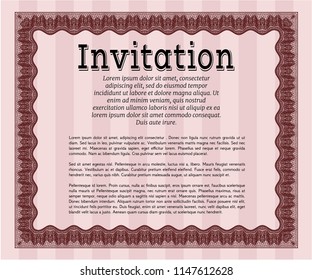 Red Vintage invitation template. Sophisticated design. With complex background. Vector illustration. 