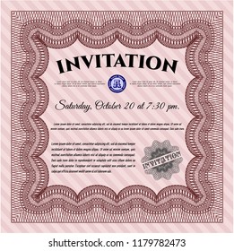 Red Vintage invitation template. Sophisticated design. With guilloche pattern. Vector illustration. 