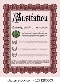 Red Vintage invitation template. Sophisticated design. Vector illustration. With background. 