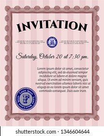 Red Vintage invitation template. Sophisticated design. With linear background. Detailed. 