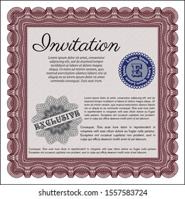 Red Vintage invitation template. Superior design. Customizable, Easy to edit and change colors. With great quality guilloche pattern. 