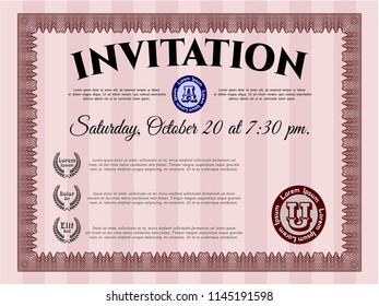Red Vintage invitation template. Vector illustration. With quality background. Nice design. 
