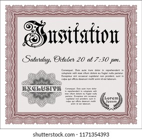 Red Vintage invitation template. Vector illustration. Complex background. Beauty design. 