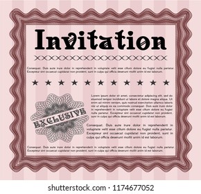 Red Vintage invitation template. Vector illustration. With complex linear background. Modern design. 