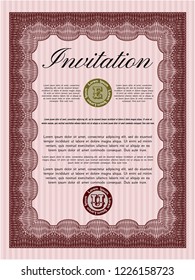 Red Vintage invitation template. Vector illustration. Printer friendly. Nice design. 