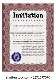 Red Vintage invitation template. Vector illustration. With background. Money style design. 