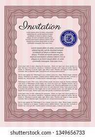 Red Vintage invitation template. Vector illustration. With guilloche pattern and background. Money Pattern design. 