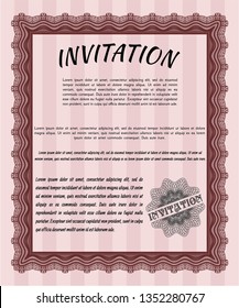 Red Vintage invitation template. Vector illustration. Complex background. Sophisticated design. 