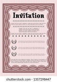 Red Vintage invitation template. Vector illustration. With background. Artistry design. 