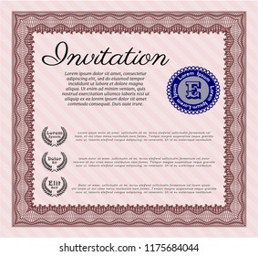 Red Vintage invitation. Vector illustration. Printer friendly. Lovely design. 