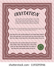 Red Vintage invitation. Vector illustration. With linear background. Nice design. 
