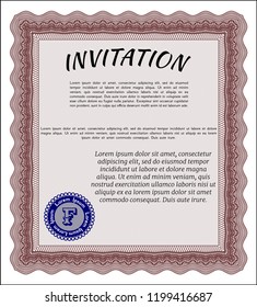 Red Vintage invitation. Vector illustration. With guilloche pattern and background. Beauty design. 