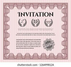 Red Vintage invitation. Vector illustration. Printer friendly. Superior design. 