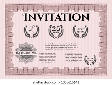 Red Vintage invitation. Vector illustration. Easy to print. Nice design. 