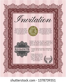 Red Vintage invitation. Vector illustration. With complex background. Money design. 