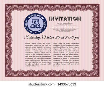 Red Vintage invitation. Vector illustration. Complex background. Sophisticated design. 