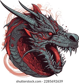 Red And Vintage looking Dragon Face Art