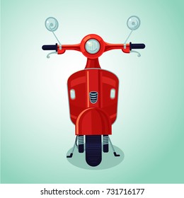 Red vintage moto scooter. Isolated cartoon illustration