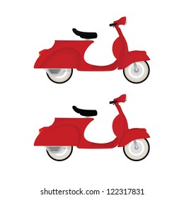 Red vintage motor bike isolated on white background