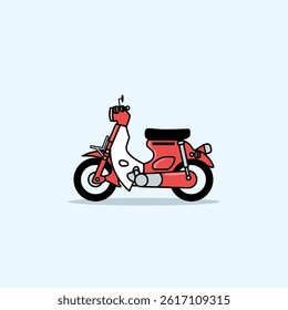Red Vintage motorcycle Illustration on a Light Blue Background