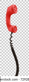 Red vintage phone receiver, call center and contact support concept, vector art isolated on transparent background.