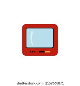 Red vintage, retro TV, vector flat illustration on a white background. TV for watching video programs at home, old screen for video viewing