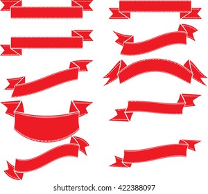 Red Vintage Ribbon Collection. Vector