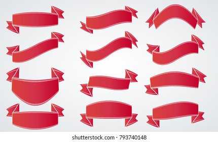 Red Vintage Ribbon Collection. Vector