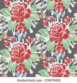 Red vintage rose pattern on gray background