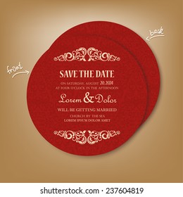 Red Vintage Round Save the Date Card