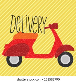 red vintage scooter, delivery illustration