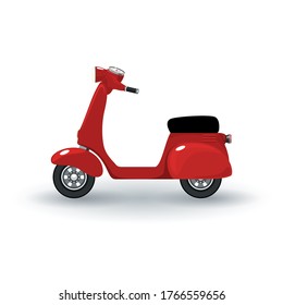 Red vintage scooter isolated on white background, vector illustration