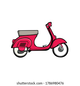 red vintage scooter, vector illustration, urban life, ride a motorbike in the city