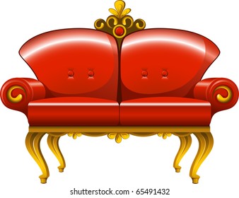 Red vintage sofa over white