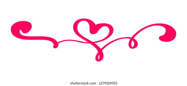 Red vintage Vector Valentines Day Hand Drawn Calligraphic Heart. Calligraphy lettering illustration. Holiday Design element valentine. Icon love decor for web, wedding and print. Isolated.