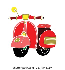 handgezeichnete rote Vespa-Vespa-Motorrad-Vektorgrafik