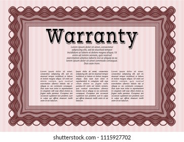 Red Vintage Warranty Certificate template. With guilloche pattern. Detailed. Good design. 