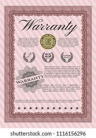 Red Vintage Warranty Certificate template. Excellent design. With linear background. Detailed. 