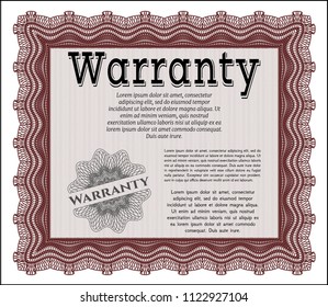 Red Vintage Warranty Certificate template. With great quality guilloche pattern. Detailed. Artistry design. 