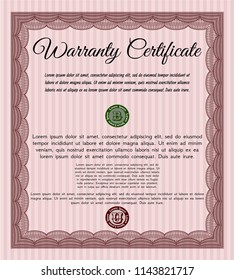 Red Vintage Warranty Certificate template. Sophisticated design. Detailed. With linear background. 