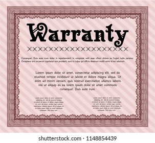 Red Vintage Warranty Certificate template. Sophisticated design. With great quality guilloche pattern. Detailed. 