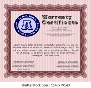 Red Vintage Warranty Certificate template. Superior design. Detailed. With background. 